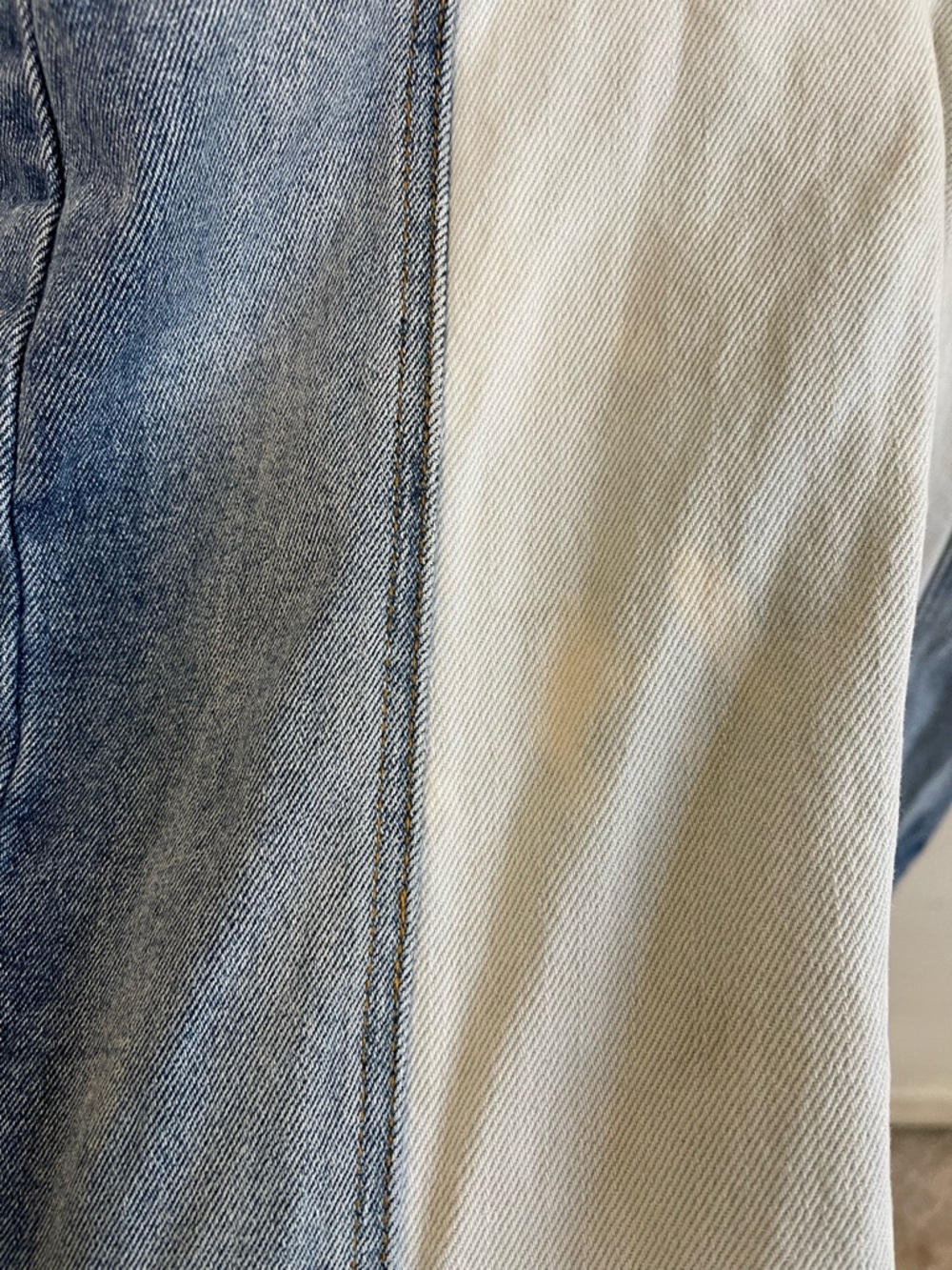 REVICE Two-Tone Flare Jeans in Blue and Cream - Picture 5 of 8